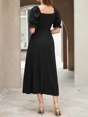 BLACK PUFFY RUNCHED FROCK