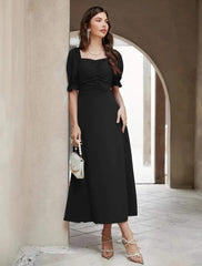 BLACK PUFFY RUNCHED FROCK