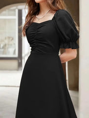 BLACK PUFFY RUNCHED FROCK
