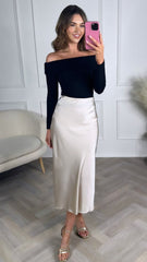 Satin Pearl Midi Skirt