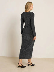 Charcoal Shimmer Knit Midi Dress
