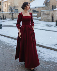 Deep Crimson Velvet Dress
