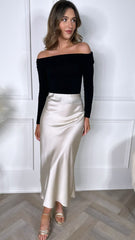 Satin Pearl Midi Skirt