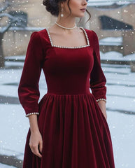 Deep Crimson Velvet Dress