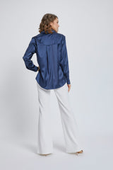 Navy Blue Silk Shirt