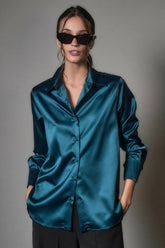 Classic Teal Blue Silk Shirt