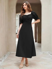 BLACK PUFFY RUNCHED FROCK