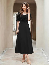 BLACK PUFFY RUNCHED FROCK