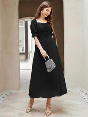 BLACK PUFFY RUNCHED FROCK