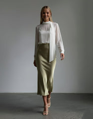 Olive Mist Satin Skirt