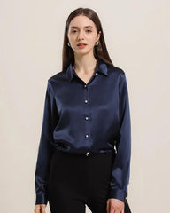 Classic Navy Blue Silk Shirt