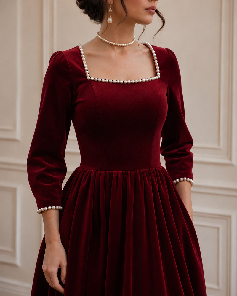 Deep Crimson Velvet Dress
