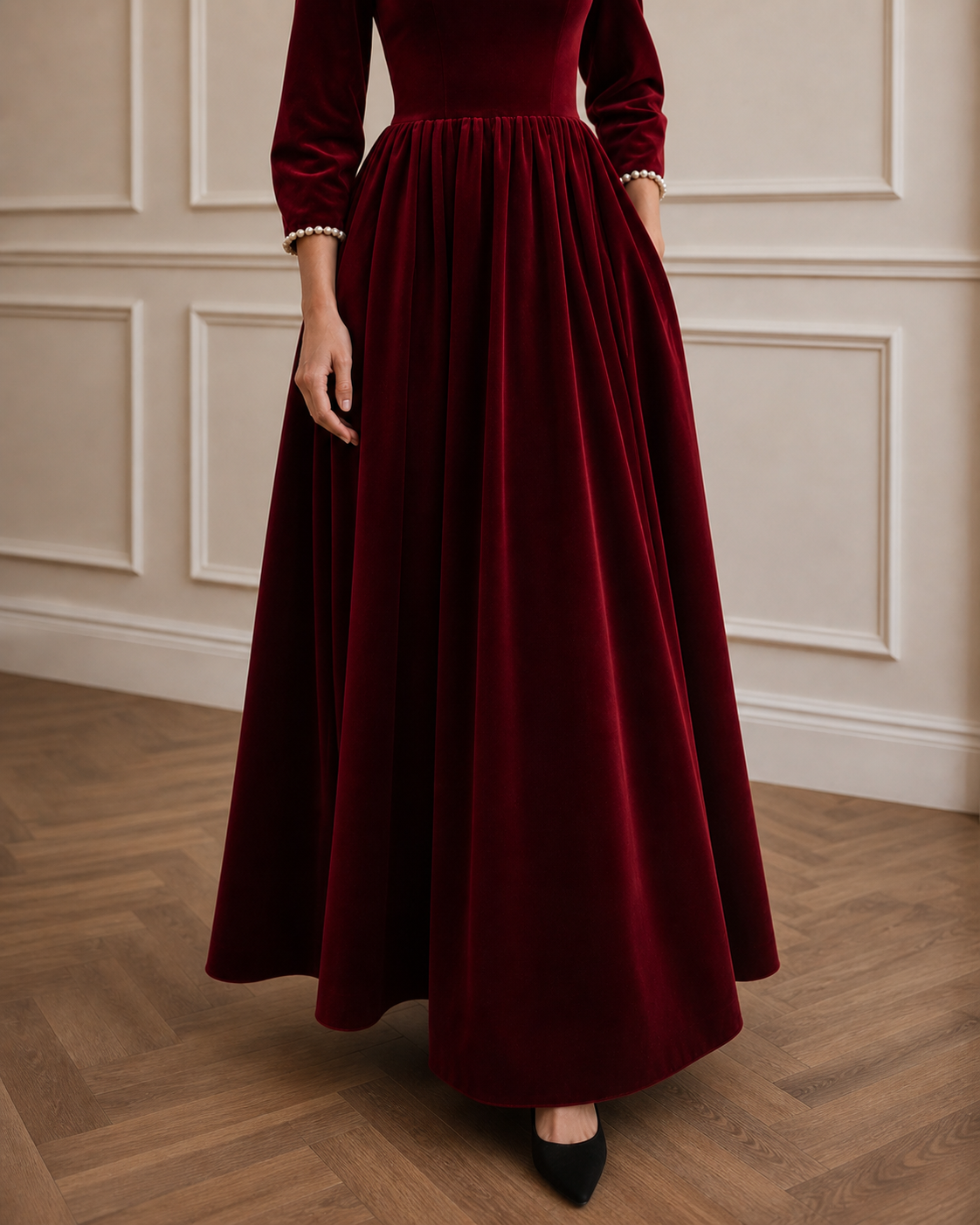 Deep Crimson Velvet Dress