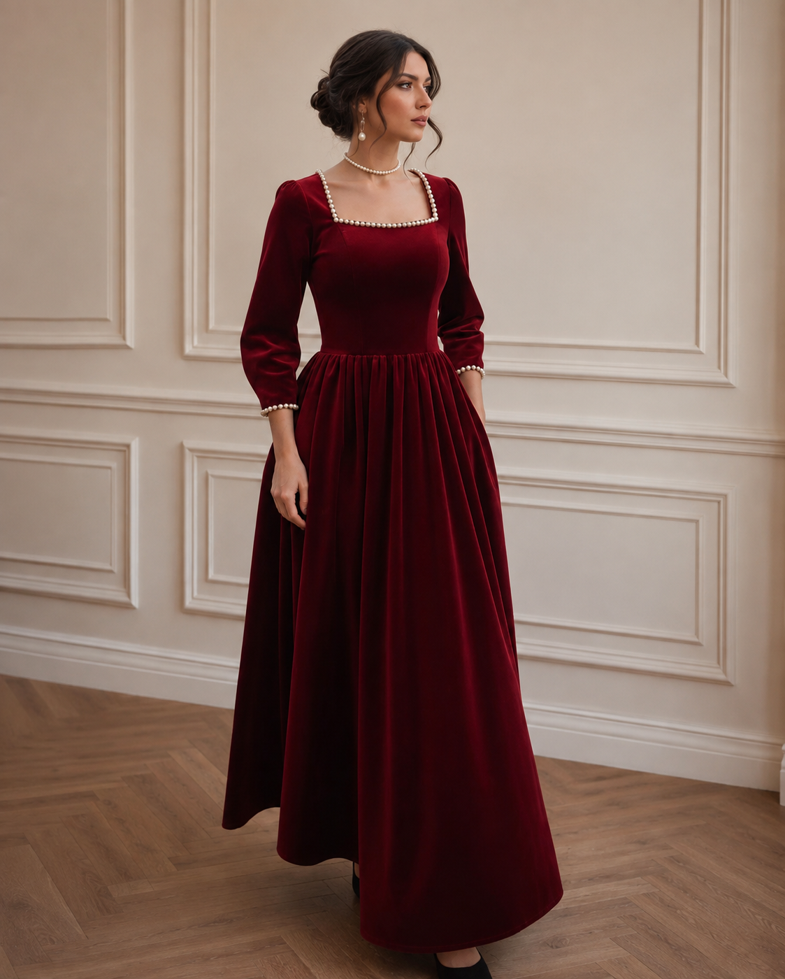 Deep Crimson Velvet Dress
