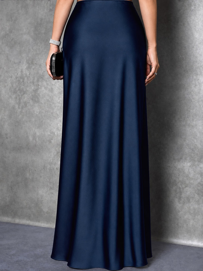 Navy Grace Satin Skirt