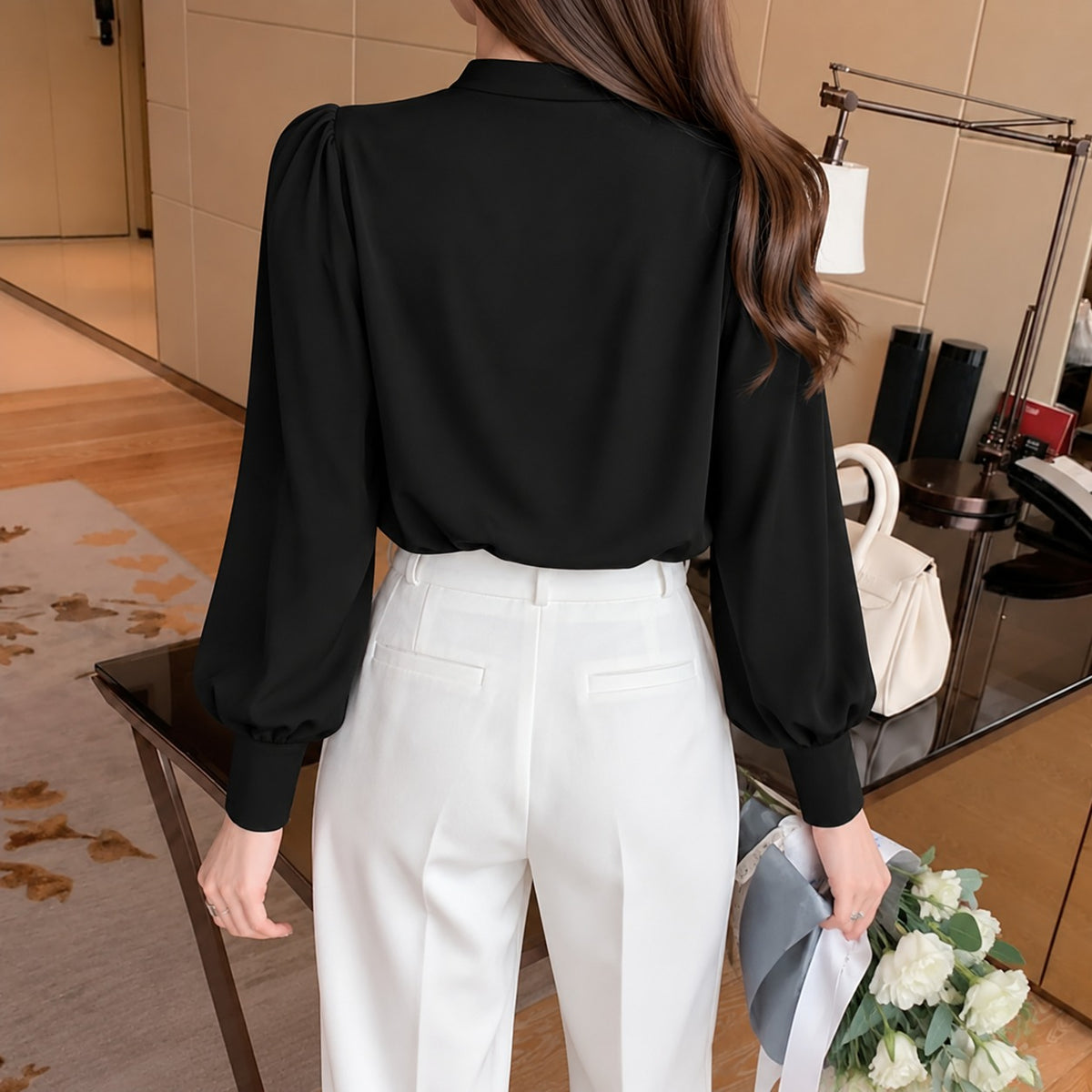 Neck Button Silk Shirt