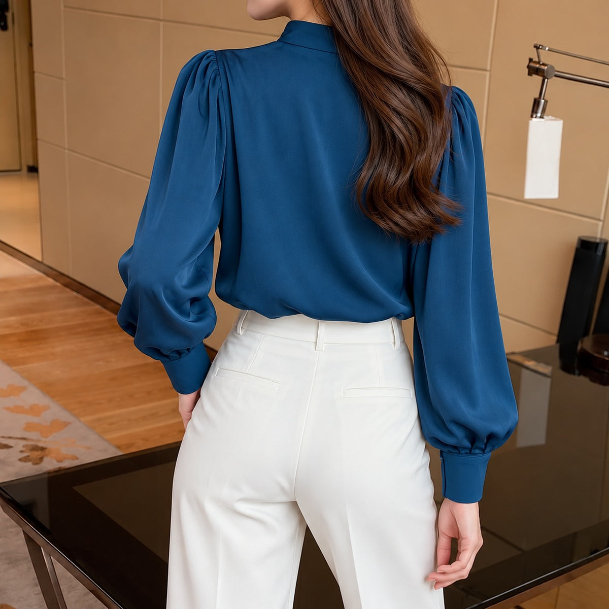 Neck Button Silk Shirt