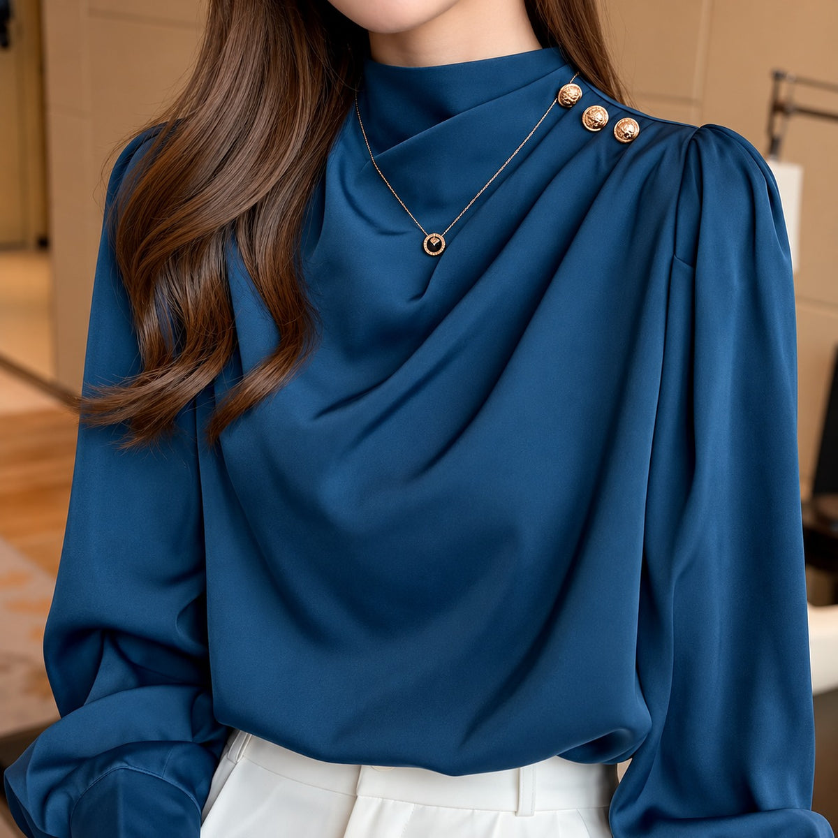 Neck Button Silk Shirt