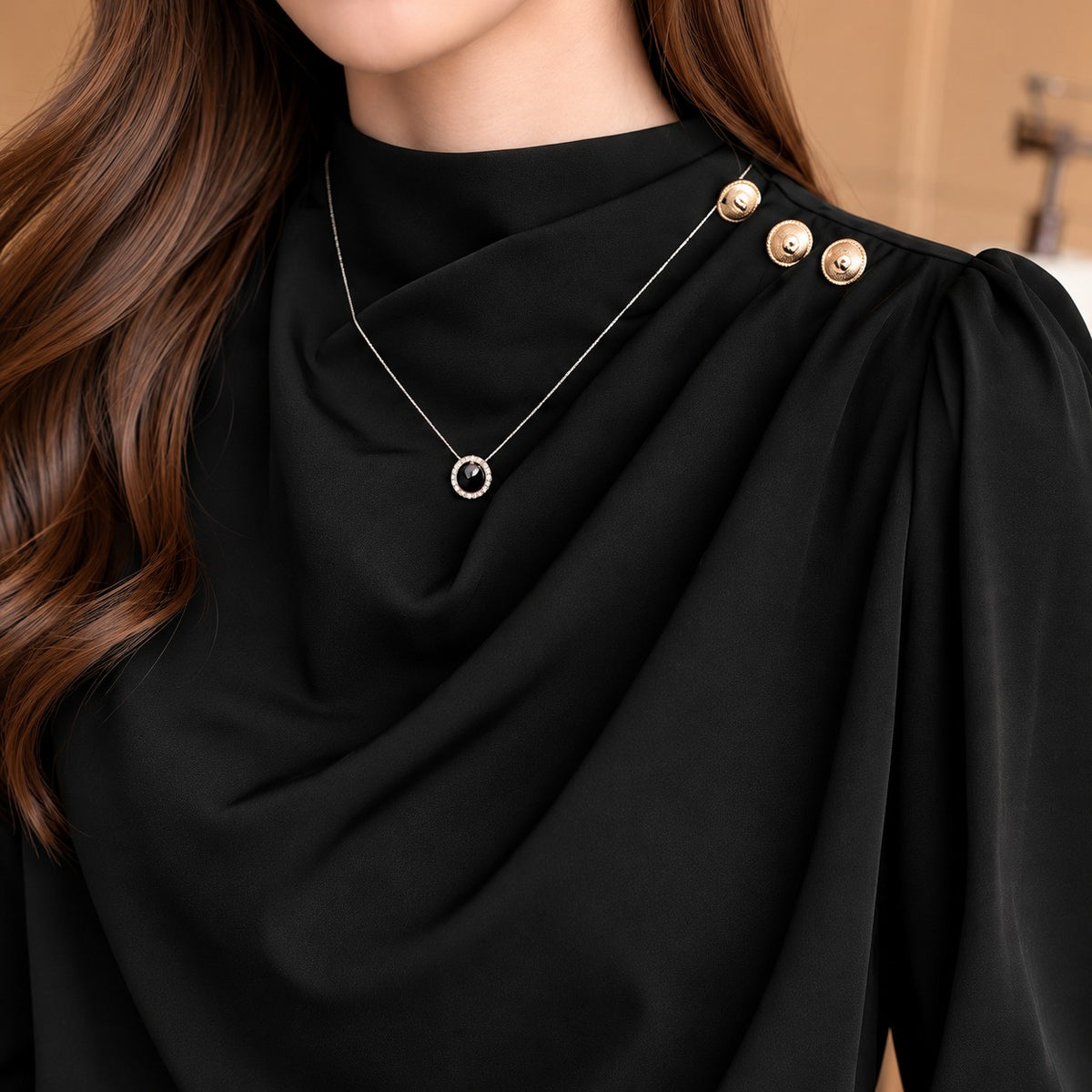 Neck Button Silk Shirt