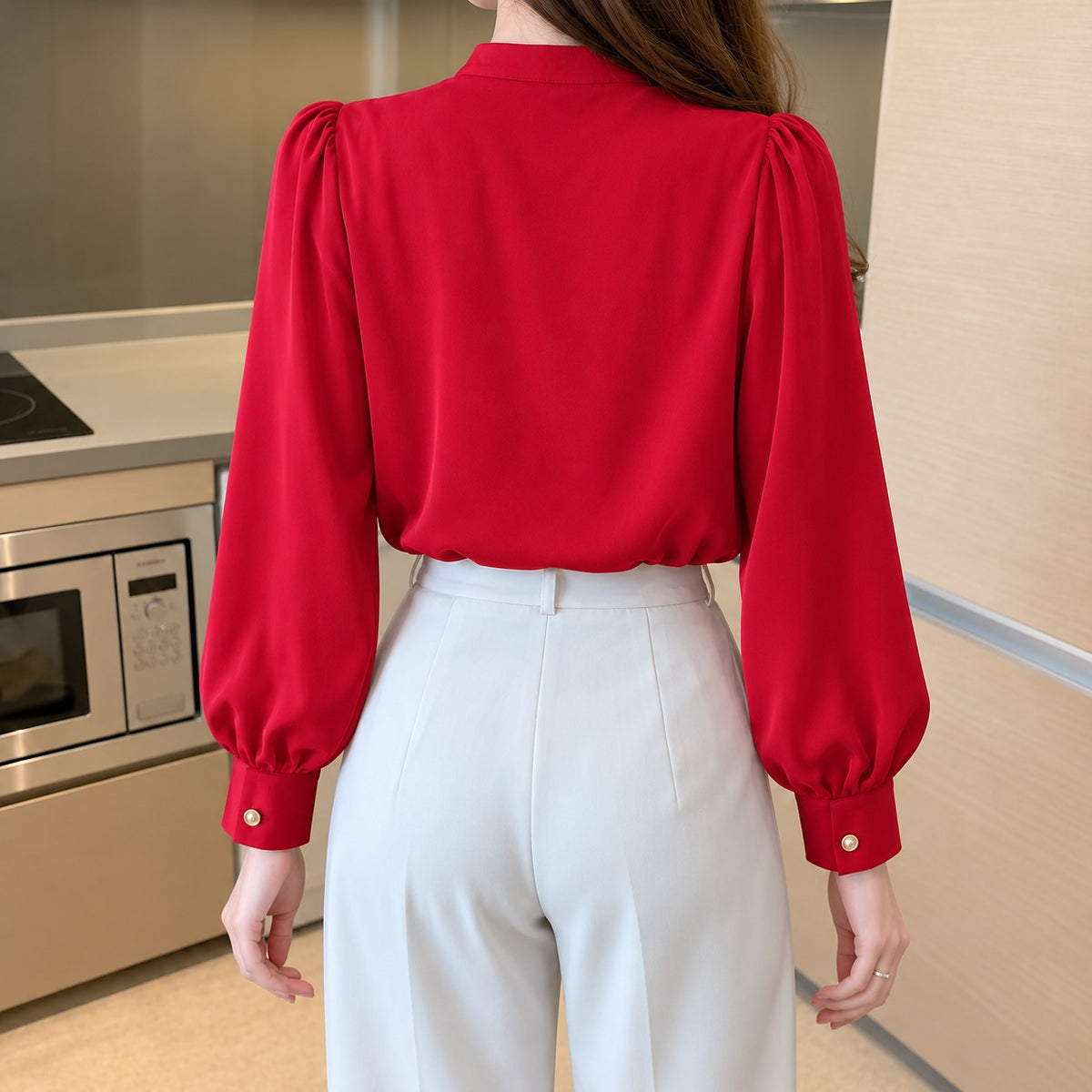 Neck Button Silk Shirt