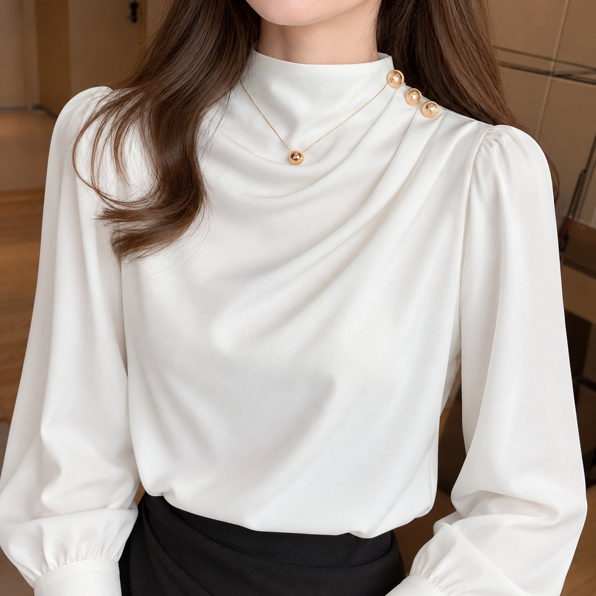 Neck Button Silk Shirt