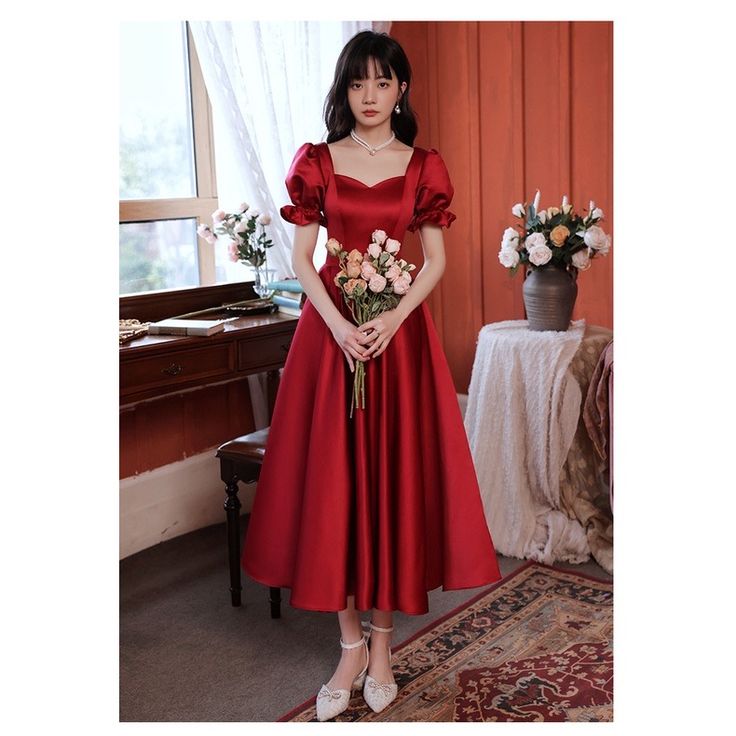 Lustrous Flame Sweetheart Dress