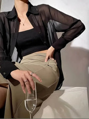 BLACK VEIL BUTTON-UP SHIRT