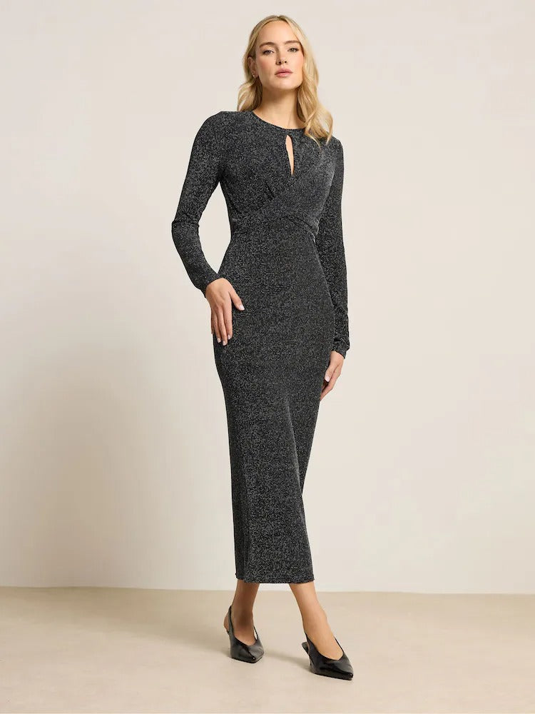 Charcoal Shimmer Knit Midi Dress