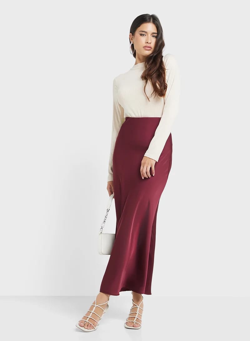 Ruby Wine Satin Skirt