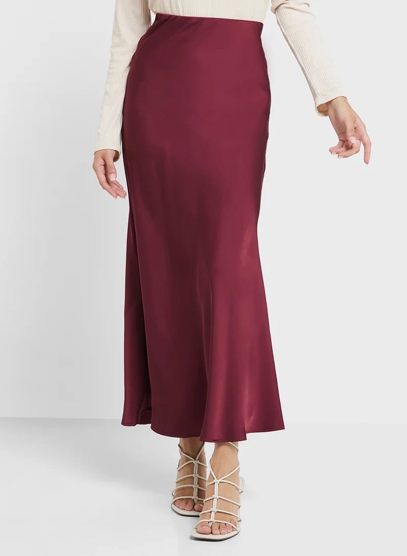 Ruby Wine Satin Skirt