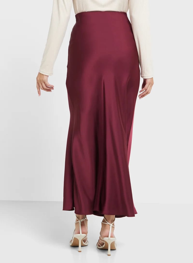Ruby Wine Satin Skirt