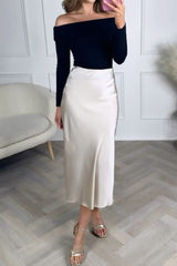 Satin Pearl Midi Skirt