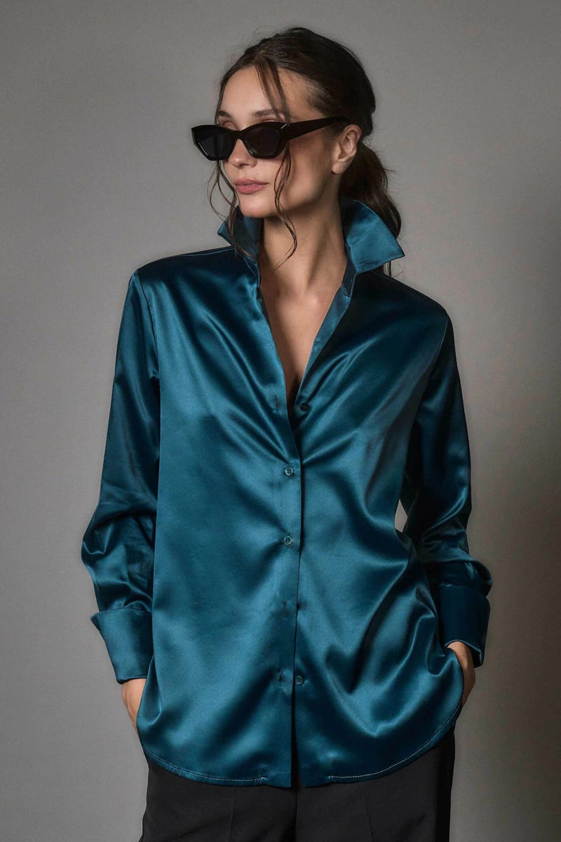 Classic Teal Blue Silk Shirt