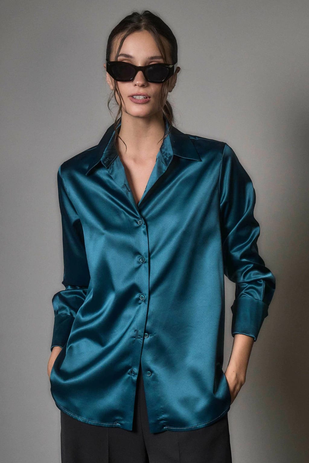 Classic Teal Blue Silk Shirt