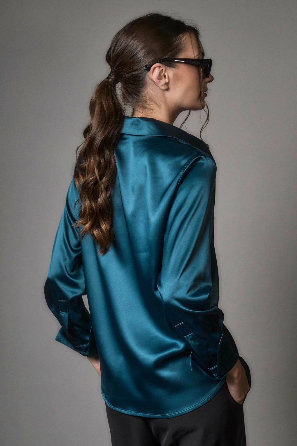Classic Teal Blue Silk Shirt
