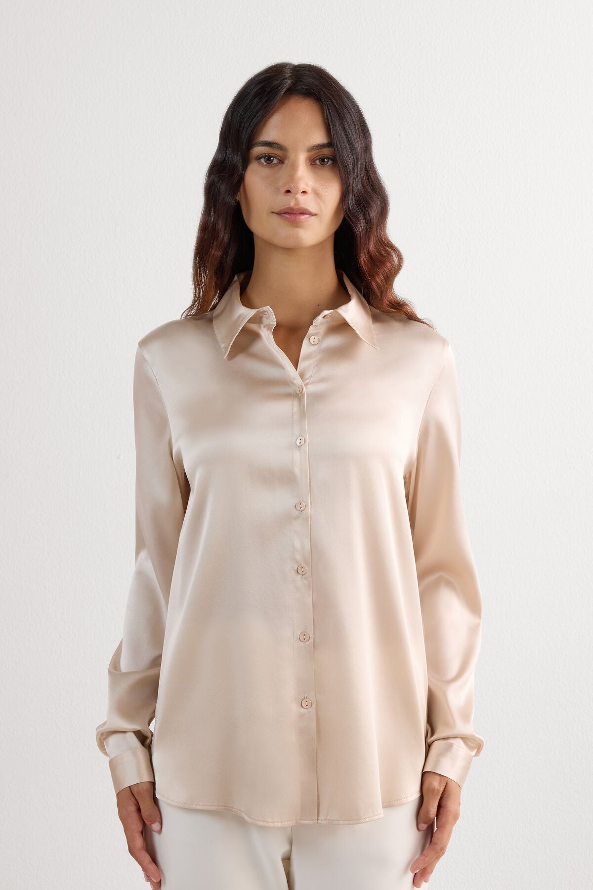Classic Beige Silk Shirt