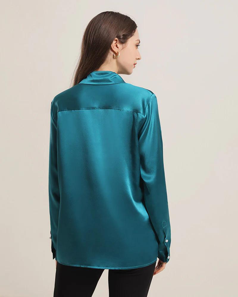 Classic Teal Blue Silk Shirt