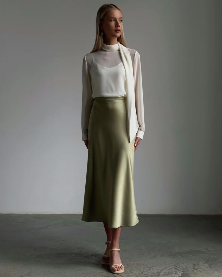Olive Mist Satin Skirt